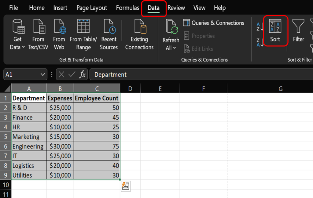 Custom sort in Excel