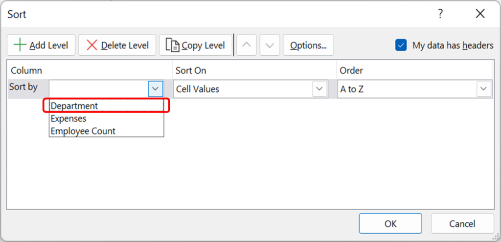 Custom sort in Excel