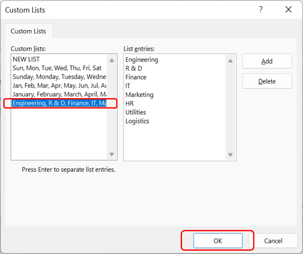 Custom sort in Excel