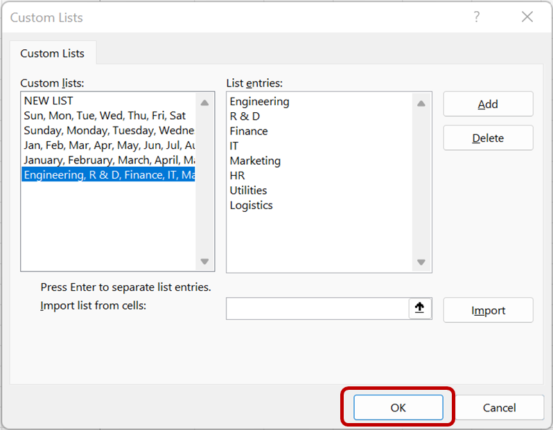 Custom sort in Excel